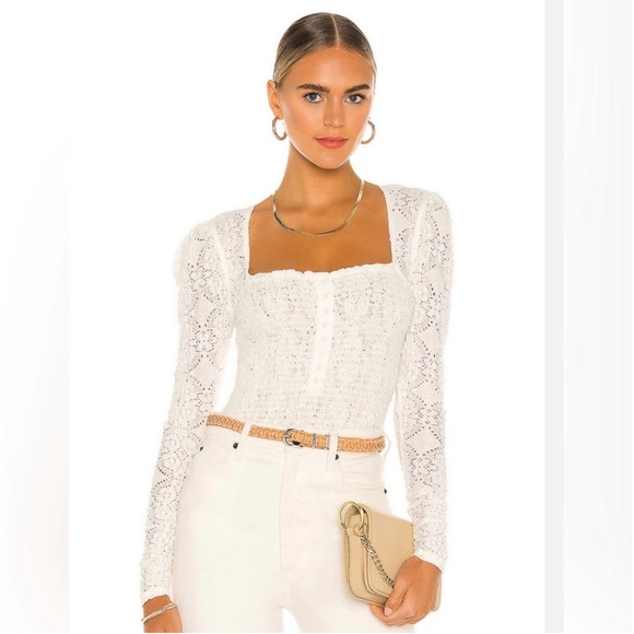 Free People Tops - NWOT Free People Confection Smock Long Sleeve Top White XS